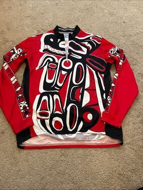 Performance Cycle Design Red & Black Graphic Long Sleeve Cycling Jersey WL